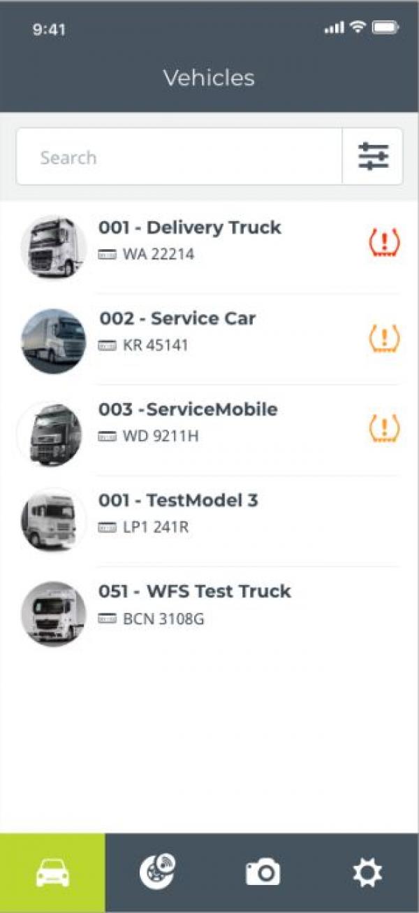 TPMS App - Elenco veicoli